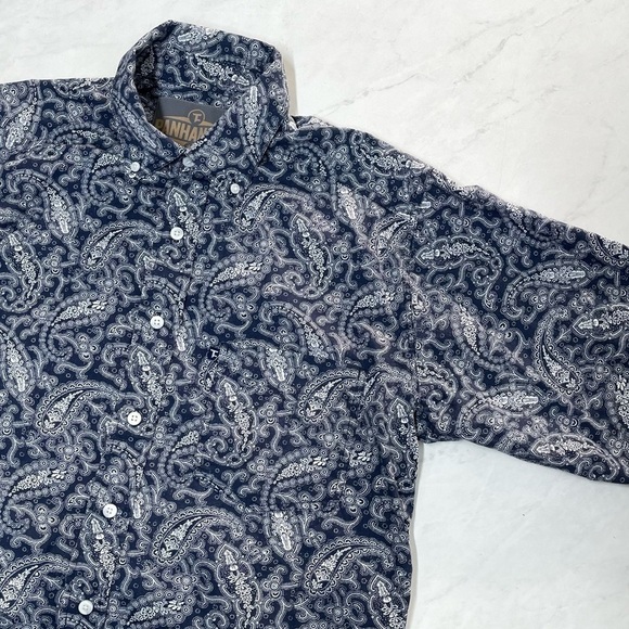 Panhandle Tuf Cooper Performance Blue Paisley Print Button Up Shirt Western - Picture 3 of 6
